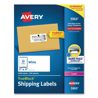 Avery Shipping Labels with TrueBlock Technology, 2 in. x 4 in., White, 250-Pack