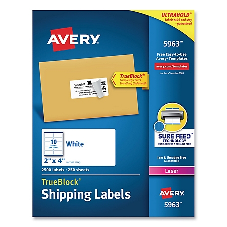 Avery Shipping Labels with TrueBlock Technology, 2 in. x 4 in., White, 250-Pack