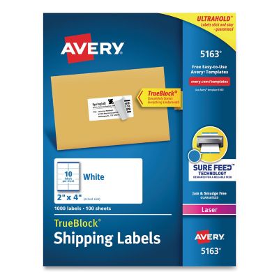 Avery Shipping Labels with TrueBlock Technology, 2 in. x 4 in., White, 100 pk.