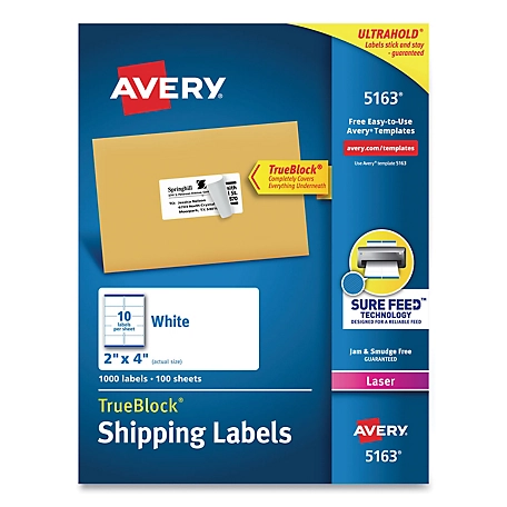 Avery Shipping Labels with TrueBlock Technology, 2 in. x 4 in., White, 100 pk.