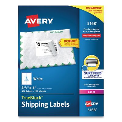 Avery Shipping Labels with TrueBlock Technology, 3.5 in. x 5 in., White, 100 pk.