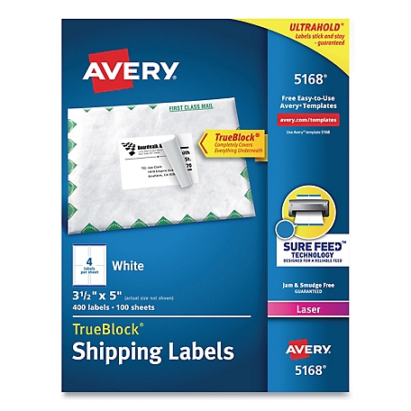 Avery Shipping Labels with TrueBlock Technology, 3.5 in. x 5 in., White, 100-Pack
