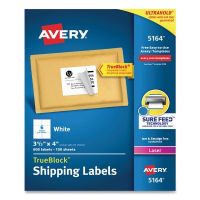 Avery Shipping Labels with TrueBlock Technology, 3.33 in. x 4 in., White, 100-Pack