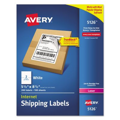 Avery Shipping Labels with TrueBlock Technology, 5.5 in. x 8.5 in., White, 100 pk.