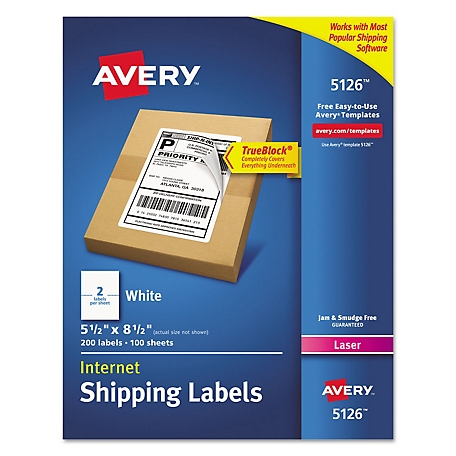 Avery Shipping Labels with TrueBlock Technology, 5.5 in. x 8.5 in., White, 100 pk.