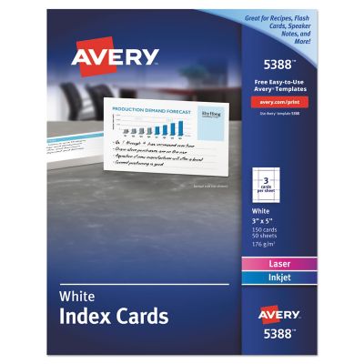 Avery Printable Index Cards with Sure Feed for Laser and Inkjet Printers, 3 in. x 5 in., White, 150-Pack