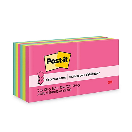 Post-it Pop-up Notes Original Refill, 3 in. x 3 in., Assorted, 100 Sheets, 12-Pack
