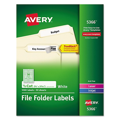 Avery Permanent TrueBlock File Folder Labels with Sure Feed Technology, 0.66 in. x 3.44 in., White, 50-Pack