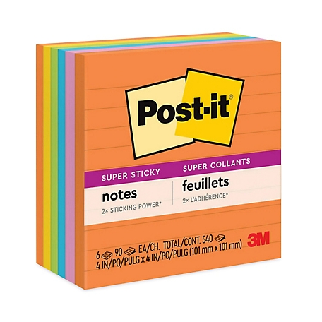 Post-it Notes Super Sticky Note Pads in Rio de Janeiro Colors, 4 in. x 4 in., 90 Sheets, 6 pk.