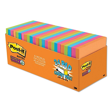 Post-it Notes Super Sticky Note Pads in Rio de Janeiro Colors, 3 in. x 3  in., 70 Sheets, 24 pk.