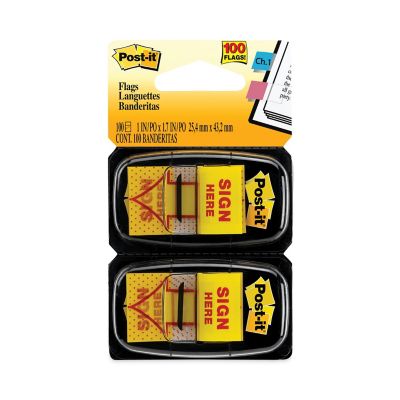 Post-it Flags Arrow Message Page Flags, 1 in., Sign Here, 50 Flags Per Dispenser, 2-Pack