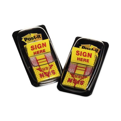 Image showing 5 th Post-it Flags Arrow Message Page Flags, 1 in., Sign Here, 50 Flags Per Dispenser, 2-Pack