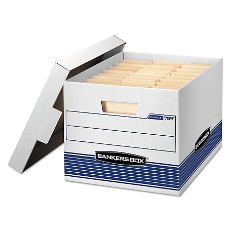 Bankers Box Stor/File Medium-Duty Letter/Legal Storage Boxes, Letter/Legal Files, 12.75 in. x 16.5 in. x 10.5 in., White/Blue
