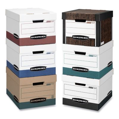 Image showing  R-Kive Heavy-Duty Filing Storage Boxes, Letter/Legal Files, 12.75 in. x 16.5 in. x 10.38 in., Brown, 12-Pack