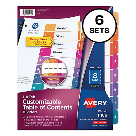 Avery Customizable Toc Ready Index Multicolor Dividers, 8-Tab, Letter Size