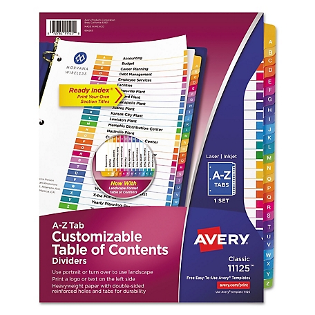 Avery Customizable Toc Ready Index Multicolor Dividers, 26-Tab, Letter Size
