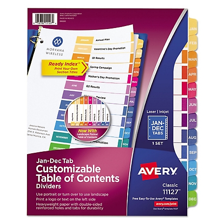 Avery Customizable Toc Ready Index Multicolor Dividers, 12-Tab, Letter Size
