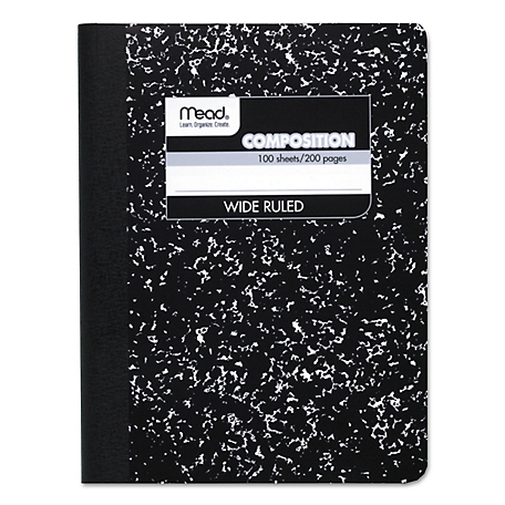 Mead Composition Book, Wide/Legal Rule, Black Cover, 9.75 in. x 7.5 in., 100 Sheets