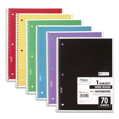 Mead Spiral Notebook, 1 Subject, Wide/Legal Rule, Assorted, 10.5 in. x 7.5 in., 70 Sheets