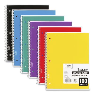Mead Spiral Notebook, 1 Subject, Medium/College Rule, Assorted, 11 in. x 8 in., 100 Sheets