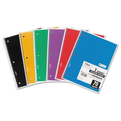 Mead Spiral Notebook, 1 Subject, Medium/College Rule, Assorted, 10.5 in. x 7.5 in., 70 Sheets