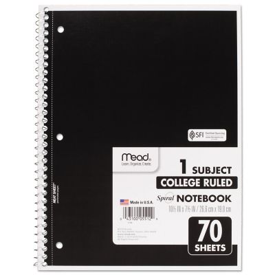 Image showing  Spiral Notebook, 1 Subject, Medium/College Rule, Assorted, 10.5 in. x 7.5 in., 70 Sheets
