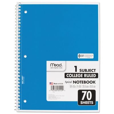 Image showing  Spiral Notebook, 1 Subject, Medium/College Rule, Assorted, 10.5 in. x 7.5 in., 70 Sheets