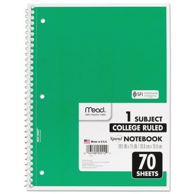 Image showing  Spiral Notebook, 1 Subject, Medium/College Rule, Assorted, 10.5 in. x 7.5 in., 70 Sheets