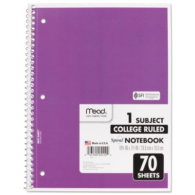 Image showing  Spiral Notebook, 1 Subject, Medium/College Rule, Assorted, 10.5 in. x 7.5 in., 70 Sheets