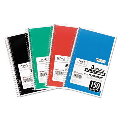 Mead Spiral Notebook, 3 Subjects, Medium/College Rule, Assorted, 9.5 in. x 5.5 in., 150 Sheets