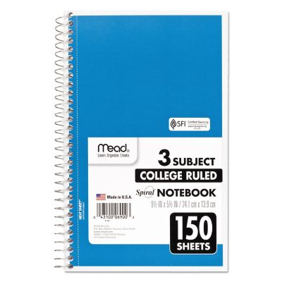 Image showing  Spiral Notebook, 3 Subjects, Medium/College Rule, Assorted, 9.5 in. x 5.5 in., 150 Sheets