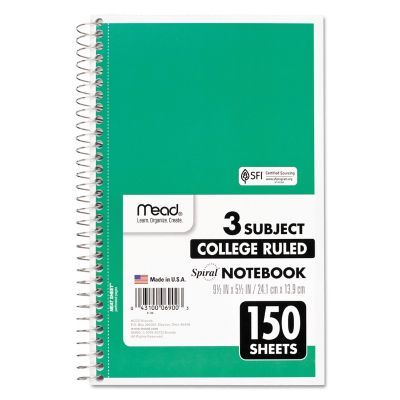 Image showing  Spiral Notebook, 3 Subjects, Medium/College Rule, Assorted, 9.5 in. x 5.5 in., 150 Sheets