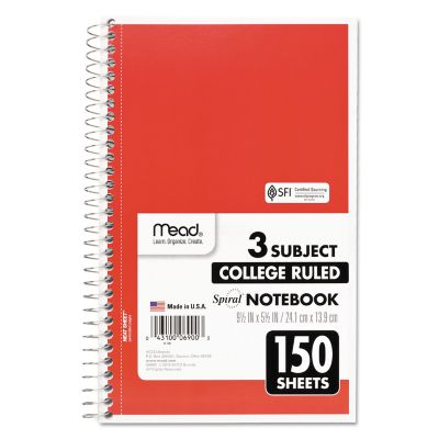 Image showing  Spiral Notebook, 3 Subjects, Medium/College Rule, Assorted, 9.5 in. x 5.5 in., 150 Sheets