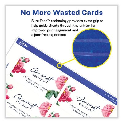 Image showing  Printable Microperforated Business Cards with Sure Feed Technology, 2 in. x 3-1/2 in., White, 2,500-Pack