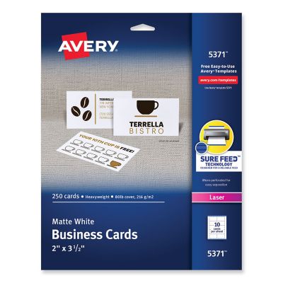 Avery Printable Microperforated Business Cards with Sure Feed Technology, 2 in. x 3-1/2 in., White, 250-Pack