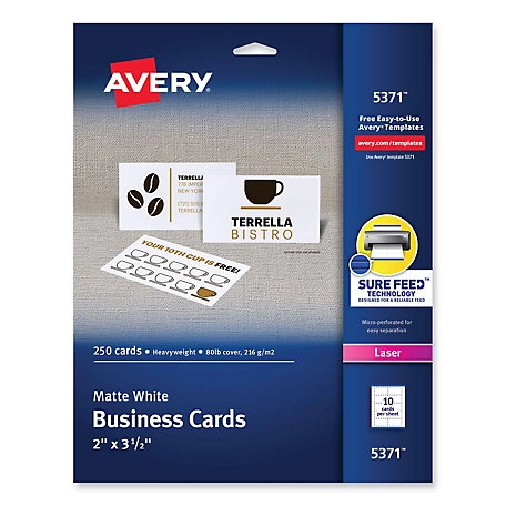 Avery Printable Microperforated Business Cards with Sure Feed Technology, 2 in. x 3-1/2 in., White, 250-Pack