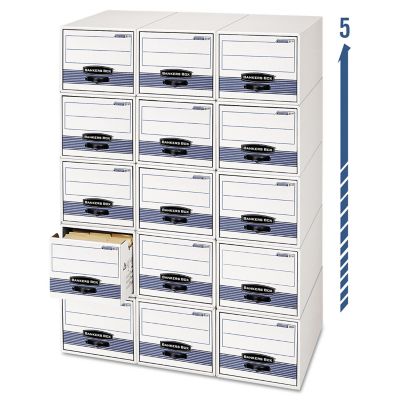 Bankers Box Stor/Drawer Steel Plus Extra Space-Savings File Storage Drawers, 15.2 in. x 10 in. x 24 in., White/Blue, 6-Pack