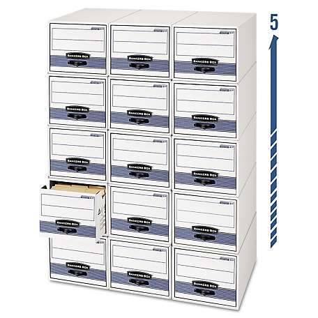 Bankers Box Stor/Drawer Steel Plus Extra Space-Savings File Storage Drawers, 15.2 in. x 10 in. x 24 in., White/Blue, 6 pk.