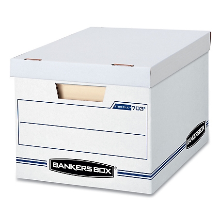 Bankers Box Basic-Duty File Storage Boxes, Letter/Legal Files, 12.5 in. x 16.25 in. x 10.5 in., White/Blue, 12-Pack