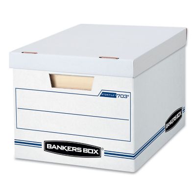Bankers Box Basic-Duty File Storage Boxes, Letter/Legal Files, 12.5 in. x 16.25 in. x 10.5 in., White/Blue, 4 pk.