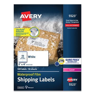 Avery Waterproof Shipping Labels with TrueBlock and Sure Feed Technology, 2 in. x 4 in., White, 50-Pack