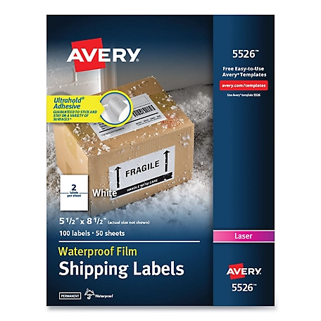 Avery Waterproof Shipping Labels with TrueBlock Technology, 5.5 in. x 8.5 in., White, 50-Pack