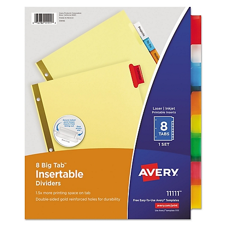 Avery Insertable Big Tab Dividers, 8-Tab, Letter Size, Red