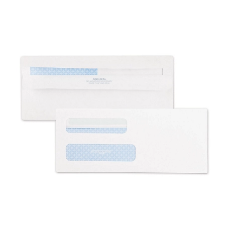 Quality Park Double Window Redi-Seal Security-Tinted Envelopes, #8, Commercial Flap, White