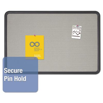 Image showing  Contour Fabric Bulletin Board, 36 in. x 24 in., Gray Surface, Black Plastic Frame