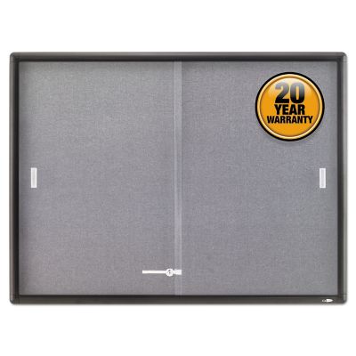 Quartet Enclosed Bulletin Board, Fabric/Cork/Glass, 48 in. x 36 in., Gray, Aluminum Frame
