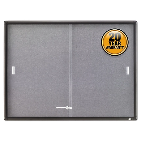 Quartet Enclosed Bulletin Board, Fabric/Cork/Glass, 48 in. x 36 in., Gray, Aluminum Frame