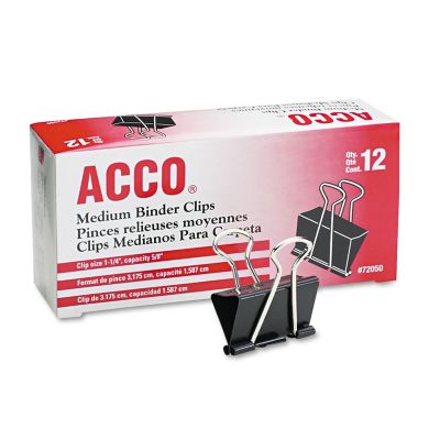 ACCO Binder Clips, Medium, Black/Silver, 12-Pack
