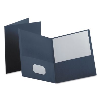 Oxford Twin-Pocket Folder, Embossed Leather Grain Paper, Blue