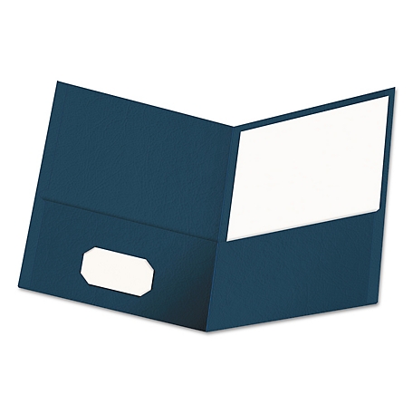 Universal 2-Pocket Portfolios, Embossed Leather Grain Paper, Dark Blue, 25-Pack